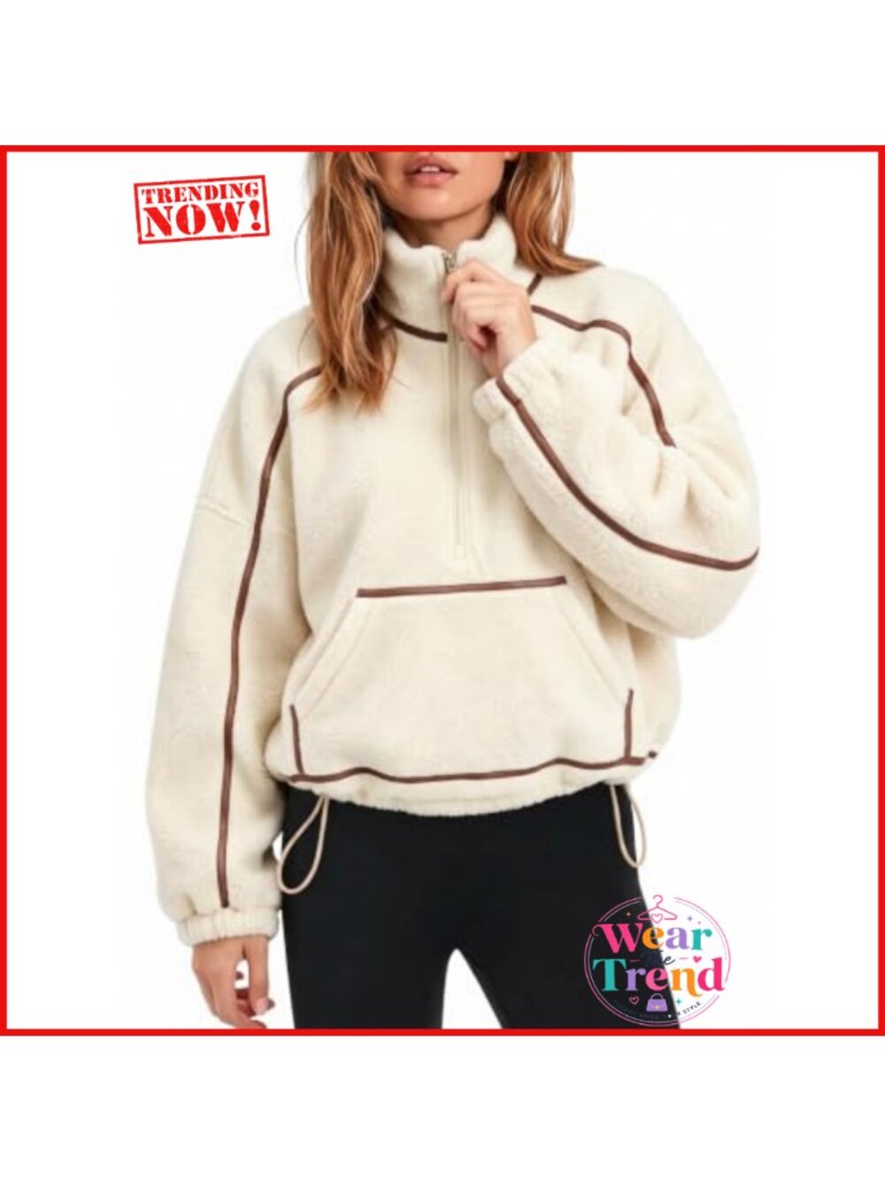 Fleece Jacket Half Zip Pullover Oversized Sweatshirt with Pocket